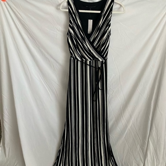 White House Black Market: White/Black stripe faux wrap MAXI dress- side slits-10 - Picture 1 of 16